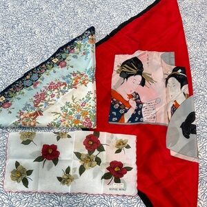 Set of 3 Floral & Geisha Print Scarfs with floral hanki from Japan